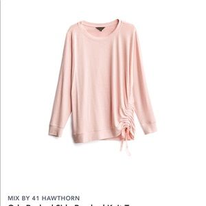 NWT ORLY RUCHED SIDE BRUSHED KNIT TOP-1X